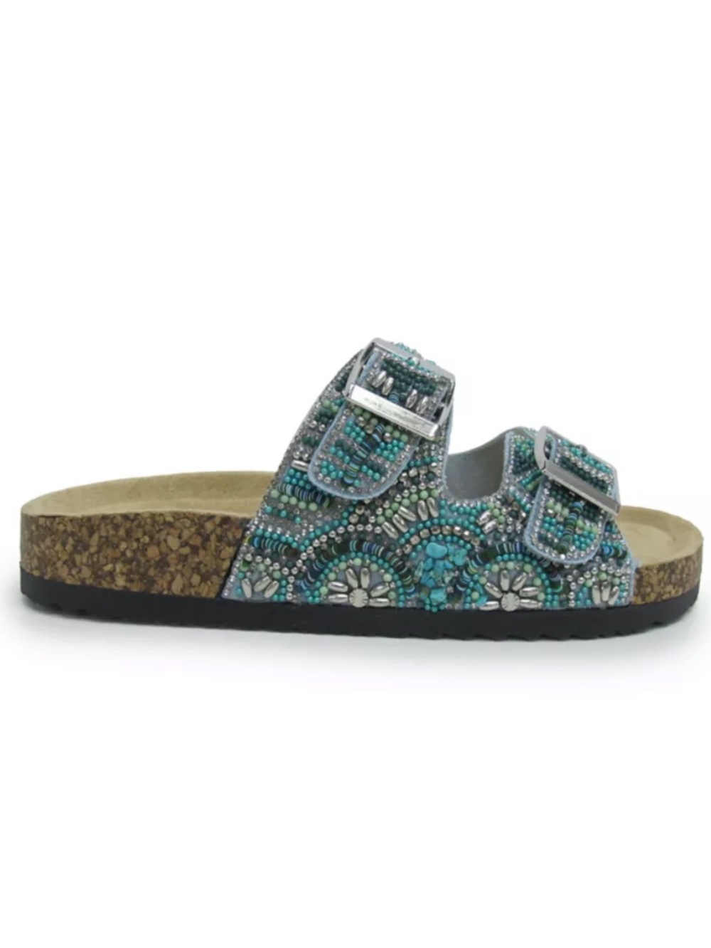 Jellypop Beaded Turquoise Double-Buckle Slide Sandal Size 9.5